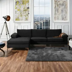 Modern sofa with chaise lounge in plush grey velvet upholstery. 5 People can sit comfortably in this cozy sofa with...