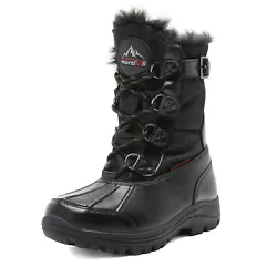 Insulated warm comfy faux fur linning and insole. Snow winter boots features synthetic leather and oxford fabric upper...