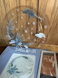 Pfaltzgraff Winter Frost Polar Bears Round Clear Glassware Serving Platter RARE.
