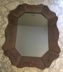 Large Vintage Pink Flower Etched Beveled Glass Wall Mirror Made in France. Good workmanshipPlease see slight blemish on...