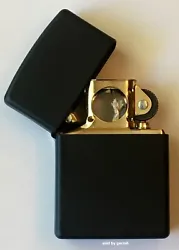 Zippo item # 218GPI. Zippo Black Matte Lighter with Gold Pipe Insert. Finish: Black Matte. Go For the Gold!