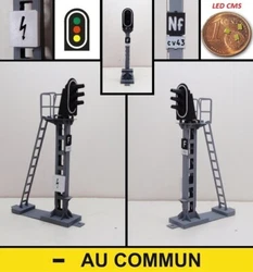 Signal SNCF pour trains miniatures HO. Signal type A, 3 feux. Signal tout en laiton avec LED CMS, assemblé à la main,...