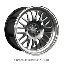 Manufacturer: XXR Wheels. Rim Size: 17X8. Finish: Chromium Black / ML. Style: 531 Reaxion....