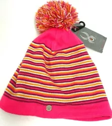 Girls Spyder PomPom Hat (has stretch could fit Juniors too). Pink Stripe. Beautiful knit pattern.