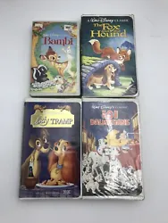 Available are 4 Disney VHS tapes including: Bambi, The Fox and the Hound, Lady and the Tramp, and 101 Dalmations. The...