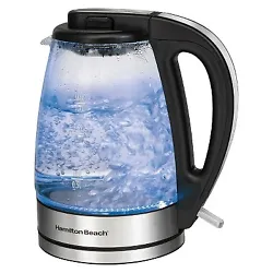 • Clear glass kettle and gentle blue light allow you to watch your water boil • Boils water quickly for tea, coffee...