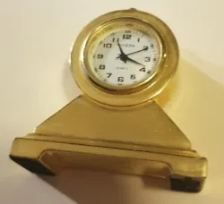 Small Solid Brass Desk Quartz Clock - runs, keeps time new battery.