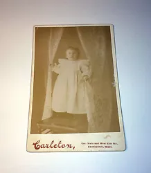 Antique Cabinet Photo Adorable Child Standing on Chair! Holding Lace Curtains! Oddly standing on a chair and holding...