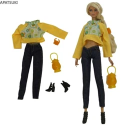 Yellow Fashion Doll Clothes Set for Barbie Doll Outfits 1/6 Dolls Accessories For Barbie Crop Top Jeans Pants Shoes Bag...