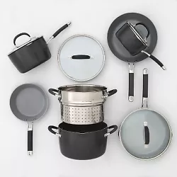 • 11pc cookware set has all your pots and pans essentials • Includes 2 skillets (8in/10in), 2 covered saucepans...