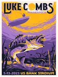 Luke Combs concert poster artist proofs for the May 13, 2023 show at USBank Stadium in Minneapolis, Minnesota.18 by 24...