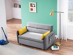 【Pull-out Sleeper】- Pull the included handle and it slides out on its rollers to make loveseat sofa converts to...