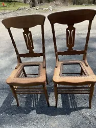 Sturdy Pair, antique fiddle back oak chair frames. I wanted to cane the seats but never did. Shipped with USPS Priority...