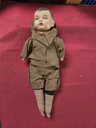Antique doll WW1?  solider BOY DOLL/BLUE EYES Army Doll Amputee? -NO HISTORY 19