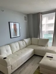 Perfect condition L shaped Leather Sofa set with ottoman. White Leather Sofa Set.