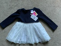 NWT Baby Girls Youngland Baby Blue & White Sparkle Dress - 24 Mths.  On the skirt of this dress there are silver stars...