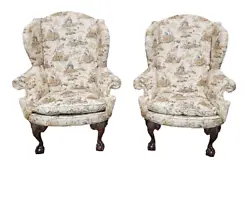 Chairs are upholstered in a beautiful chinoiserie toile designer fabric. Fabric Is in good condition. Storage fees must...
