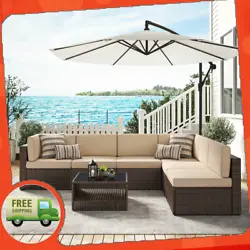 Get ready for outdoor entertaining with this 7-piece conversation set that includes two sectional sofas, four chairs,...