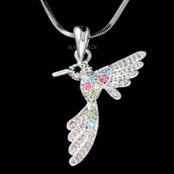 DIAMANT simulé / Pendentif Colibri Strass Autrichien avec Cristaux Swarovski - Collier Chaîne Serpent Plaqué Rhodium...