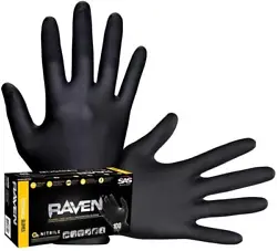 SAS RAVEN Black Nitrile Gloves Powder Free NEW 7mil Version 100 Per Box, Choose Size Small - 2XLarge. SAS Safety Raven...