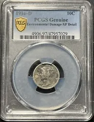 1916-D 10c Mercury Dime PCGS XF Detail (Environmental Damage). Shipped with USPS First Class.