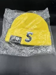 NWT Supreme x New Era Mens Icy S-Logo Beanie Hat Cap Yellow FW20 DS AUTHENTIC.