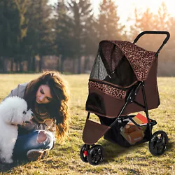 Foldable Dog Stroller Pet Travel Carriage Portable Carrier w/Cup Holder 3 Wheel. Soft cushion in carrier for added...
