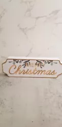 MERRY CHRISTMAS Sign Wood Block Table Decor Tier Tray Holiday Gold Accent NEW!.