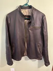 Brown Leather Mens Motorcycle Jacket, Slim Medium, Pimental David brand, new without tags. Theres some minor...