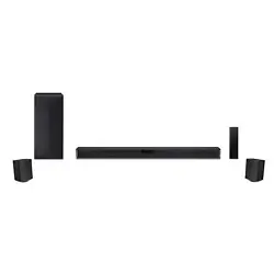 LGs SNC4R sound bar pushes 420 watts of power from 4.1 channels, including deep bass from a wireless, external...