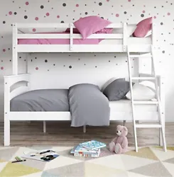 Dorel Living Brady Twin over Full Solid Wood Kids Bunk Bed with Ladder, white.