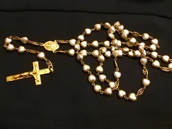 Antique Gold Plate French Pearl Hearts Catholic Prayer Rosary. The rosary is very rare and beautifully made. The stamp...