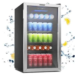 Euhomy mini fridge with a glass door that can hold up to 126 cans of your favorite soda, beer, or wine. The digital...