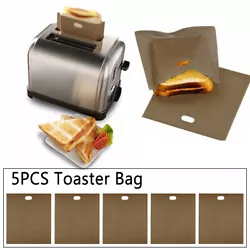 5pcs Reusable Toaster Bags. Reheats snacks, pizzas, nuggets, vegetables and more in minutes. Material : coated glass...