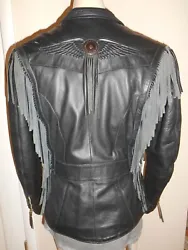 HD Engraved Concho, Embossed wings with Fringe back center. Size XS, fringed. Heavy Weight - jacket weighs over 4 lbs....