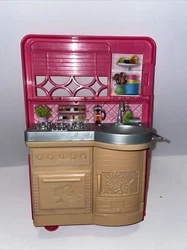 Barbie Glam Pop Up Camper Van RV 2014 Replacement Part Kitchen Back Door Pink.