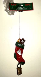 New Christmas Stocking Hand Painted Mini Bells And Wind Chimes. Opened plastic to just take pictures Bin F
