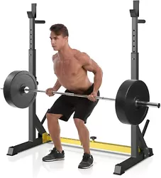 HEAVY-DUTY STEEL CONSTRUCTION: Squat rack stands with enhanced steel frame and steel tube thickness reaches 2