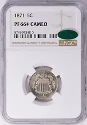 This listing is for a stunning 1871 Philadelphia minted Shield Nickel Proof graded by PCGS as PR66+CAM.The slab and...