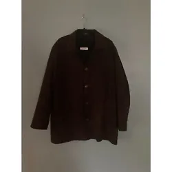 Calvin Klein mens brown faux suede button up jacket removable wool lining size 42R. material poly, measures 18