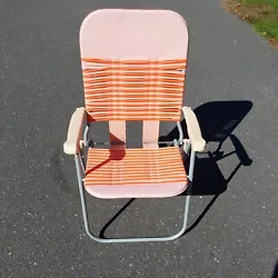 Vintage Lawn Chair Beach Patio Chaise pink Vinyl Jelly Tube Folding Retro.  Amazing life new condition. The bottom of...