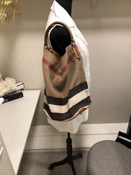 Burberry Ashby or Susana style Medium Bucket Bag In House Check Cotton Canvas And Tan Leather. With original Leather...