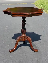 Modern Queen Anne Style Shaped Top Lamp Stand having a unique star shaped top with banded mahogany veneers. The base is...