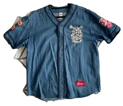 Elevate your activewear game with this 100% authentic Supreme Patches Denim Baseball Jersey in size M. Featuring medium...