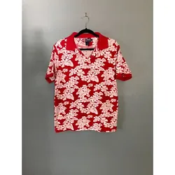 Ralph Lauren Chaps mens tropical red white short sleeve polo size medium. material cotton, measures 21
