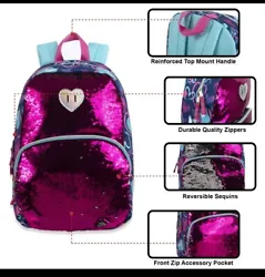 The multicolor heart design with reversible sequin front panels and hologram vinyl heart patch makes it a trendy choice...
