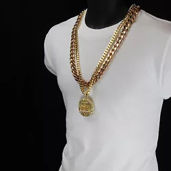 Iced Cubic Zirconia. You will receive 1 Pendant & 2 Chains. CHAIN WIDTH : 10mm & 15mm. L2JK HIP-HOP JEWELRY. TWO CHAINS...