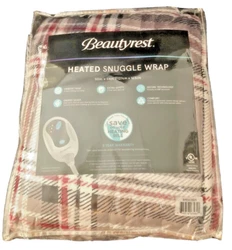 Beautyrest Heated Snuggle Wrap. Electric Blanket. 2 Hour Auto Shut Off. 3 Heat Settings. Machine Washable.