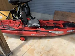 old town predator kayak, red camo, 13 foot fishing Kayak.