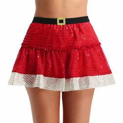 Material : Sequin + Satin. Stretchy waistband for comfortable fit, all over with glitter polka dots sequin. Front with...